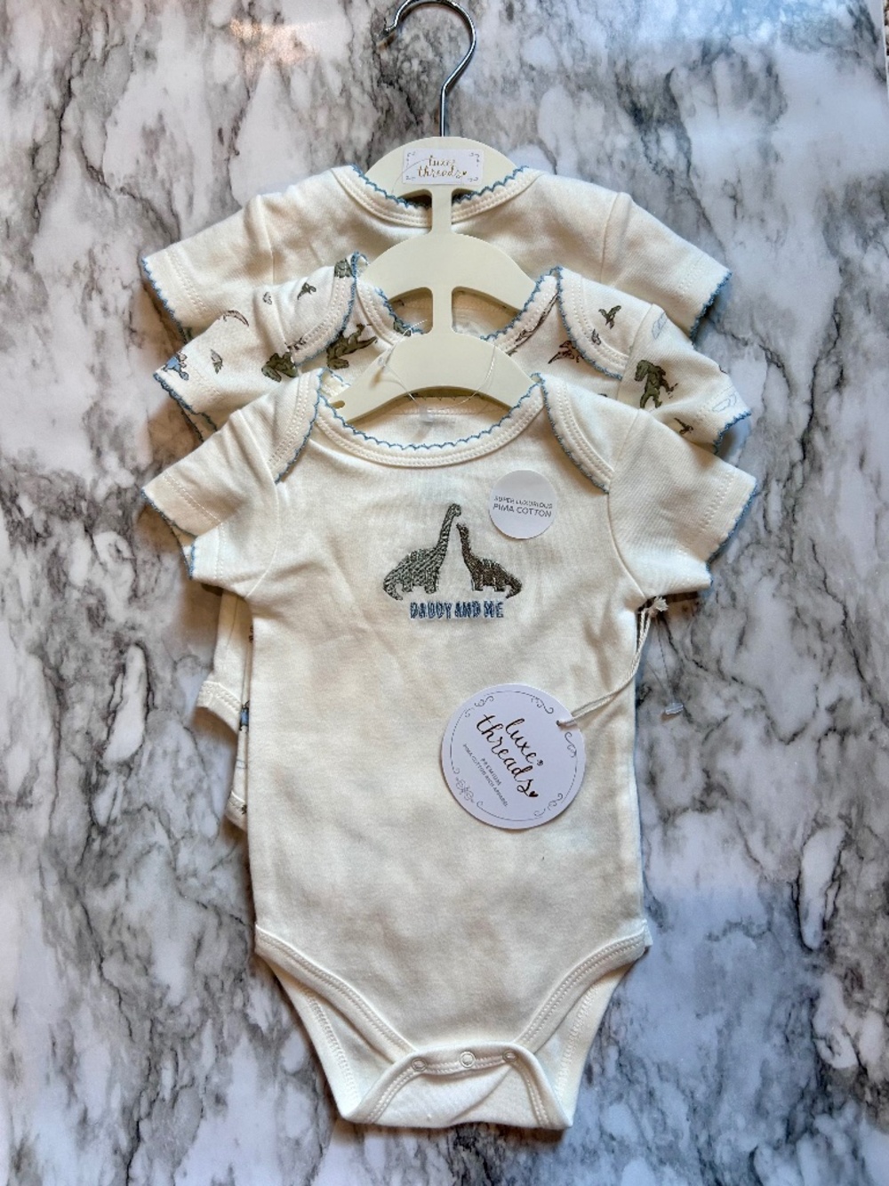 NWT Luxe Threads Pima Cotton 3 Set Onesies Dinosaurs